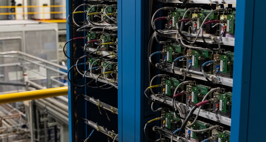 Server racks and cabling inside a technology facility